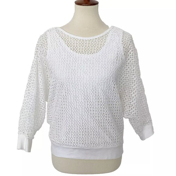 No Tag Open Weave White 3/4 Sleeve Top With Built-In Tank Size M - Picture 1 of 6
